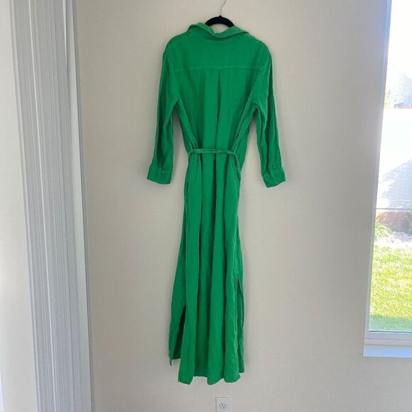 L'agence Cameron Green Belted Linen Long Shirt Dress Medium - Picture 6 of 15